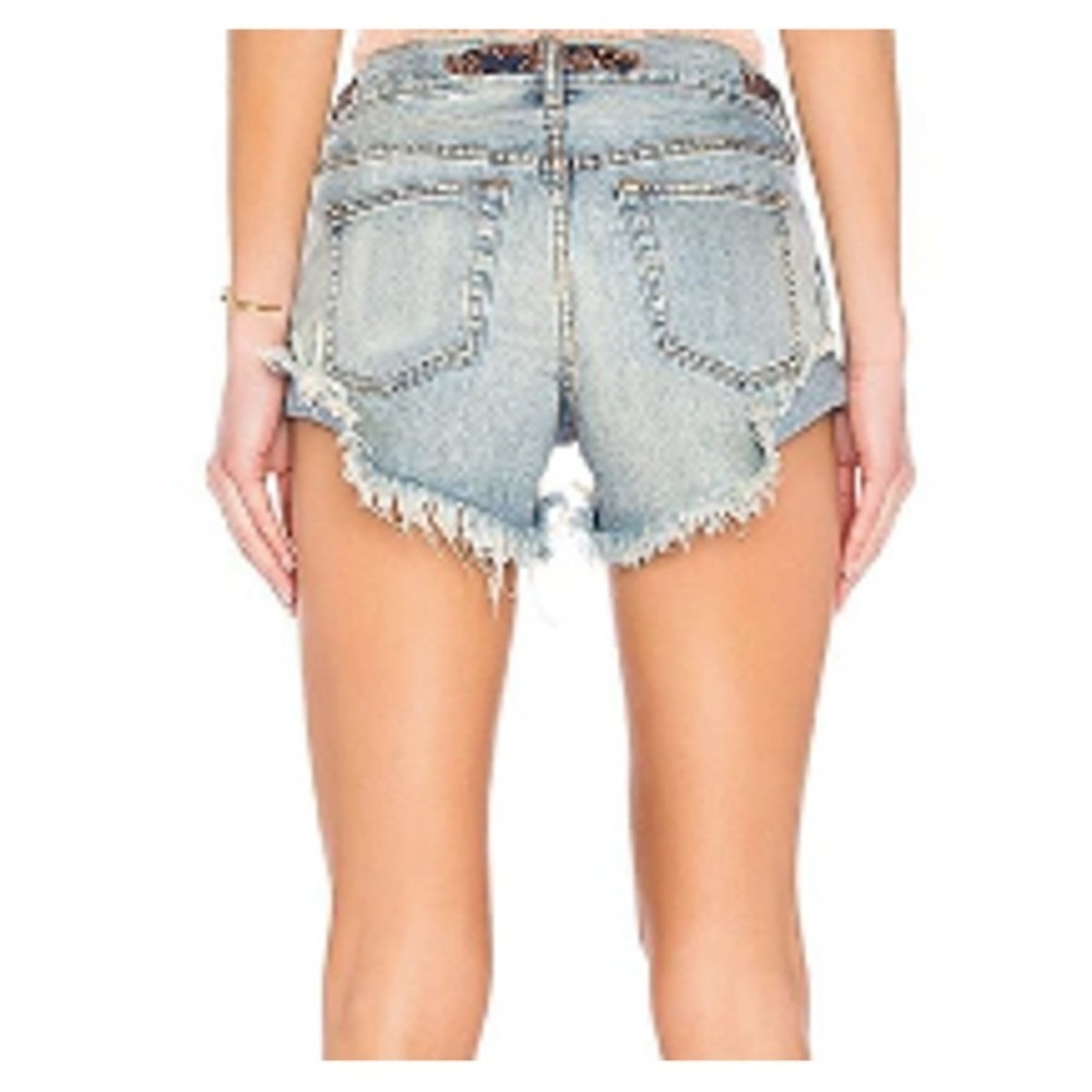 Free People We The Free Blue Denim Shorts with Ribbon Detail, Size 26 - Picture 2 of 6